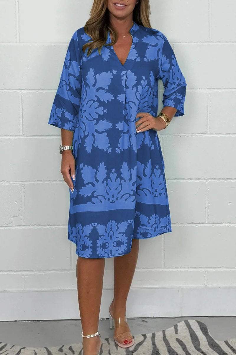 Kenzie - Rochie Boho Retro cu Decupaj în Formă de V și Mâneci Scurte