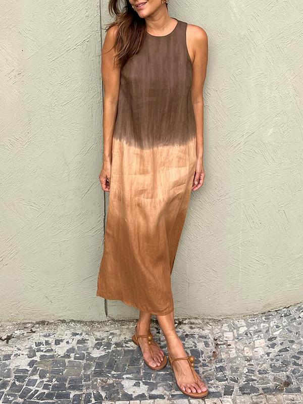 Briar - Rochie lungă din bumbac și in, cu fante laterale, casual
