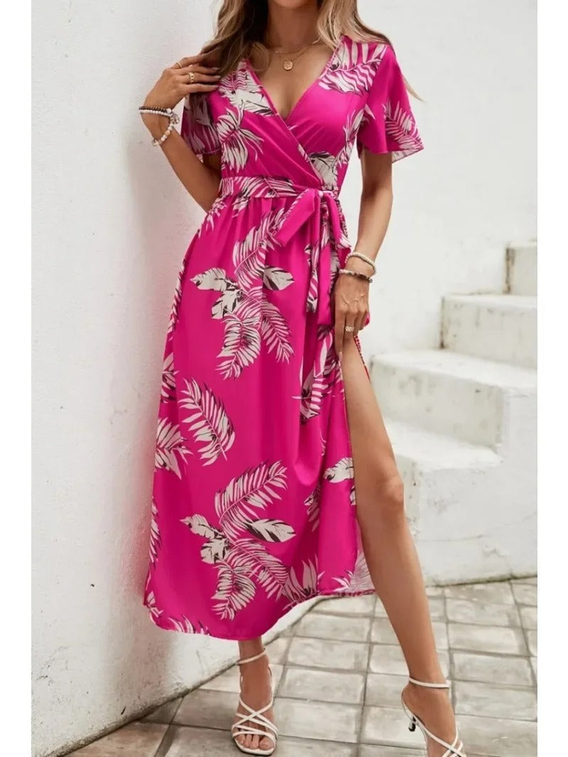 Lucille - Rochie de plajă cu decolteu în V și despicătură