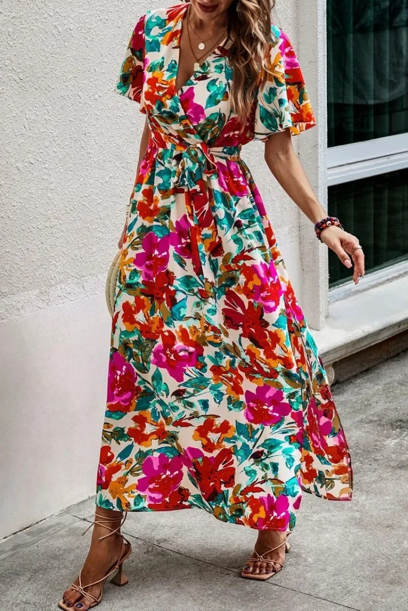 Lucille - Rochie de plajă cu decolteu în V și despicătură