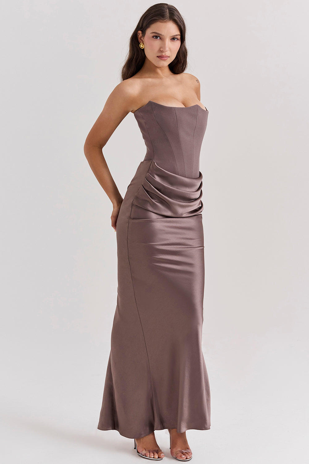 Cassia – Rochie Maxi Elegantă de Damă cu Corset și Satin